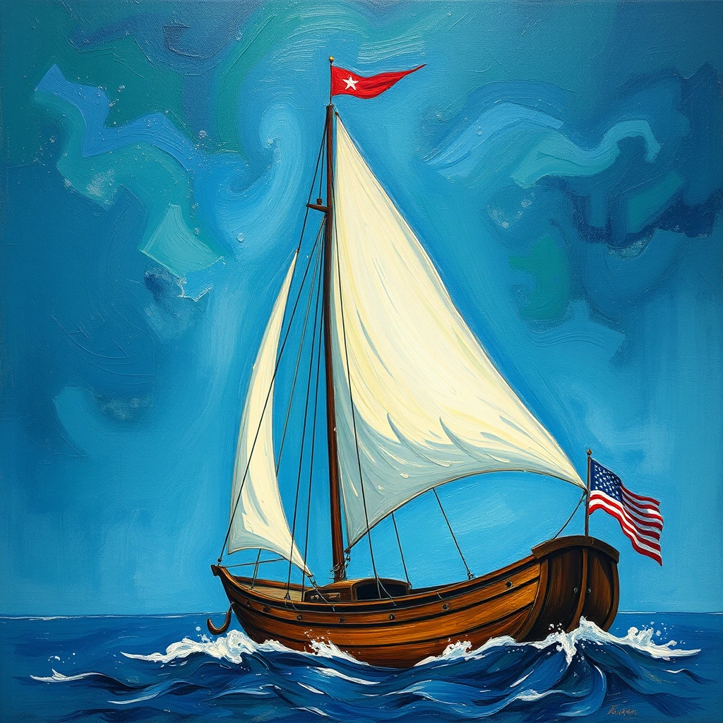 sail with the wind, olk art paintings - Image