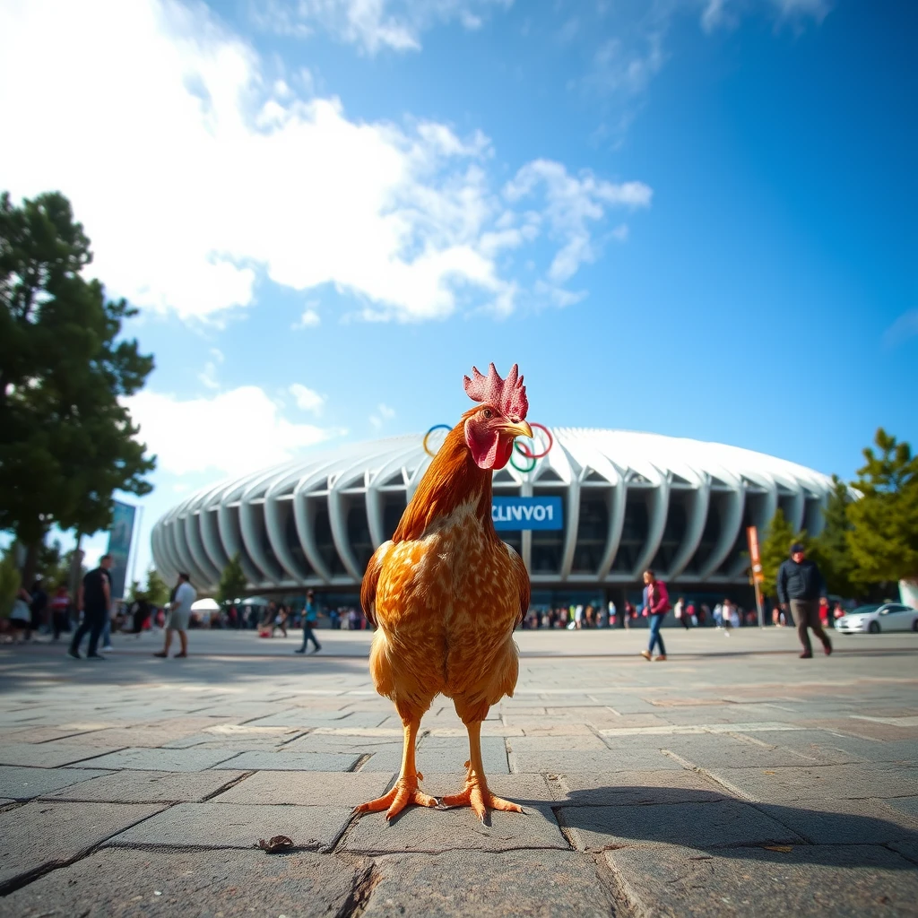 Chicken without head in front of Olympic venue - Image