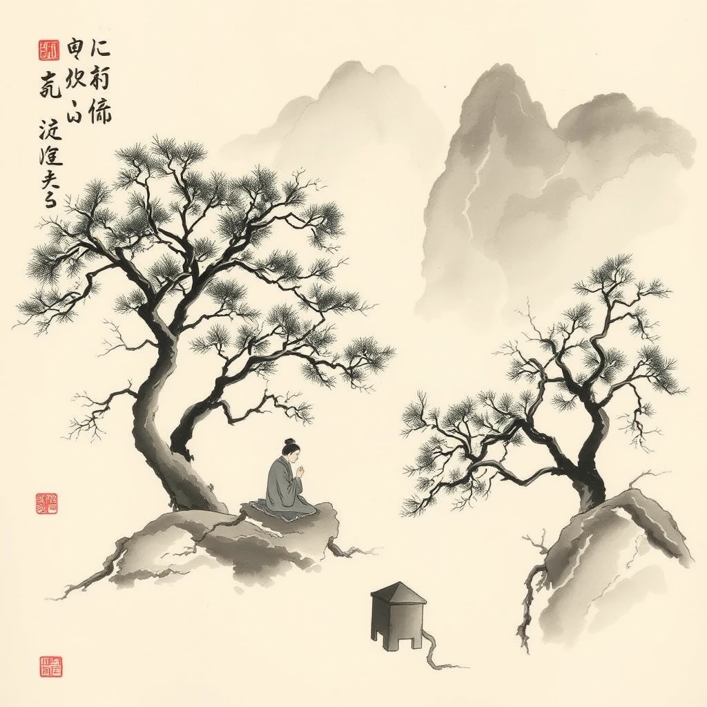 Sitting in Jiangshan, Chinese ink painting - Image