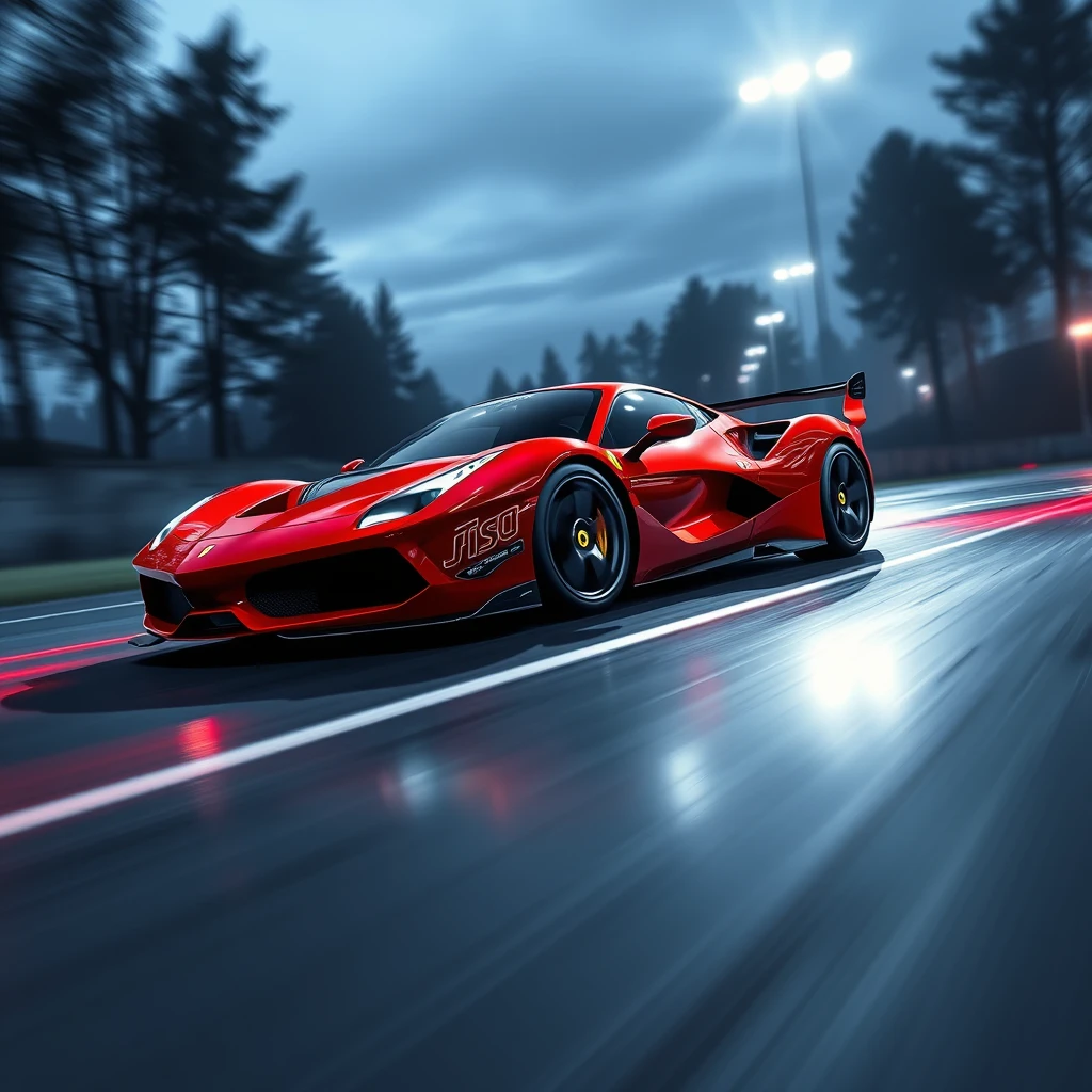 Create a realistic photo for a phone wallpaper with correct lighting of a Ferrari on the cover of GT8 for PS5. - Image