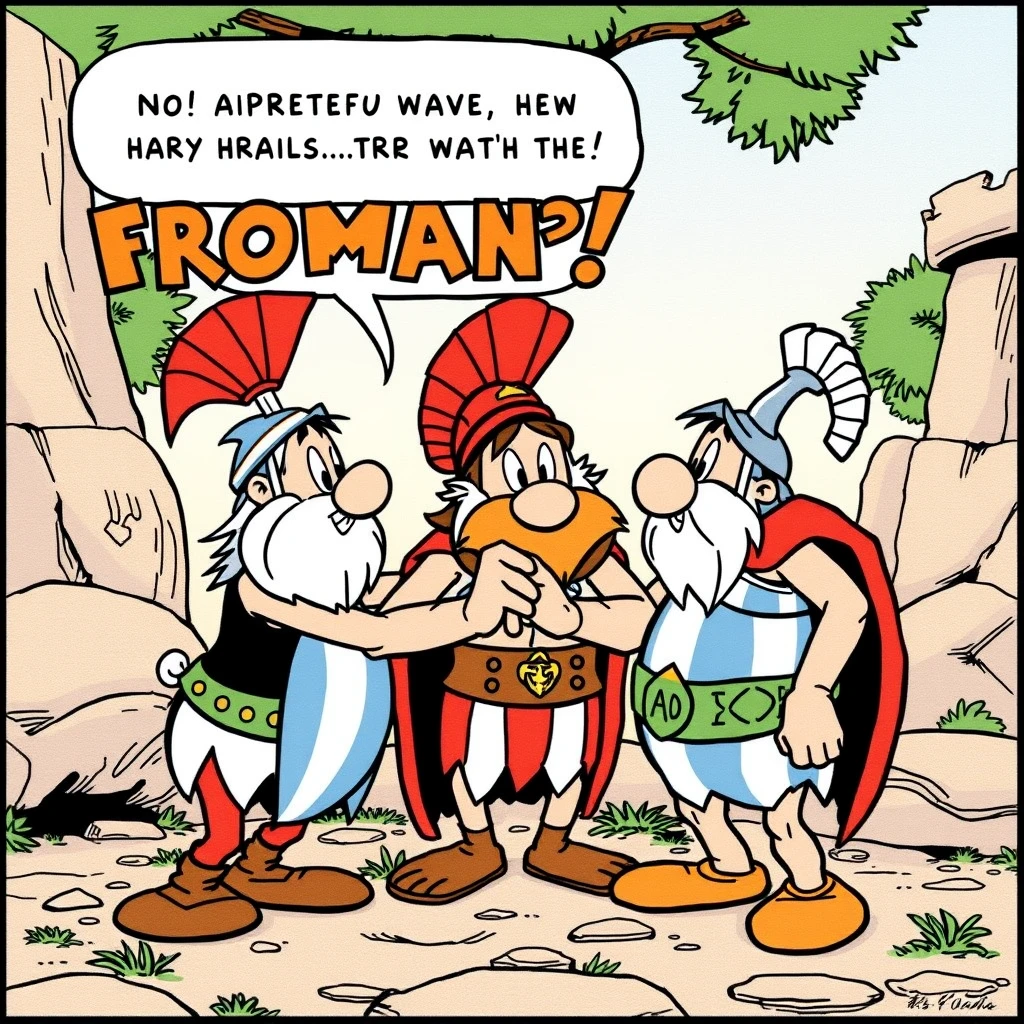 Comic: Asterix congratulates a Roman.