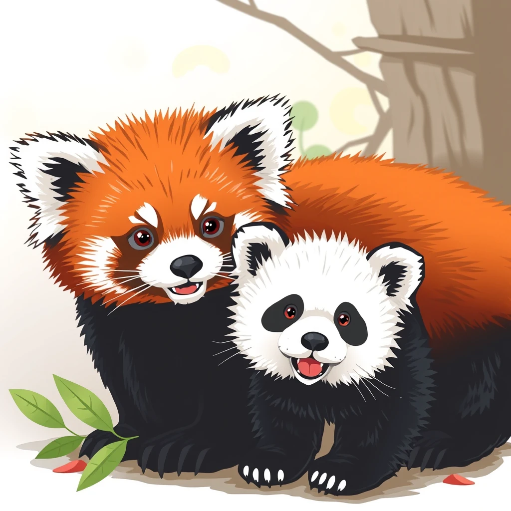 A cute red panda and a cute panda. - Image