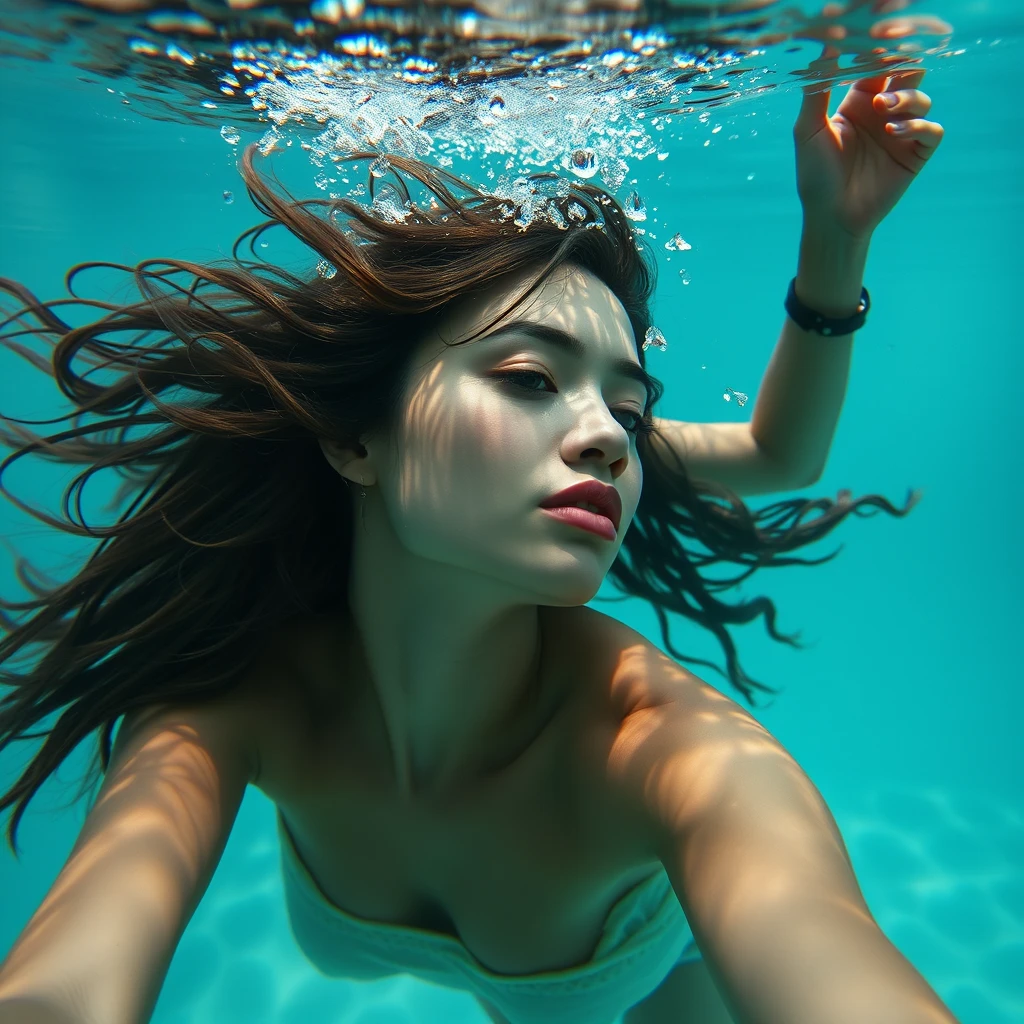 A symbolic portrait: A young woman dancing underwater. - Image