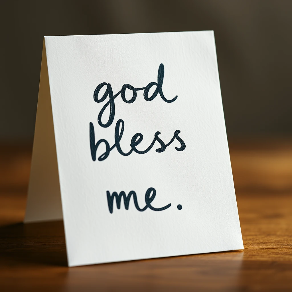 a card which writes "god bless me" - Image