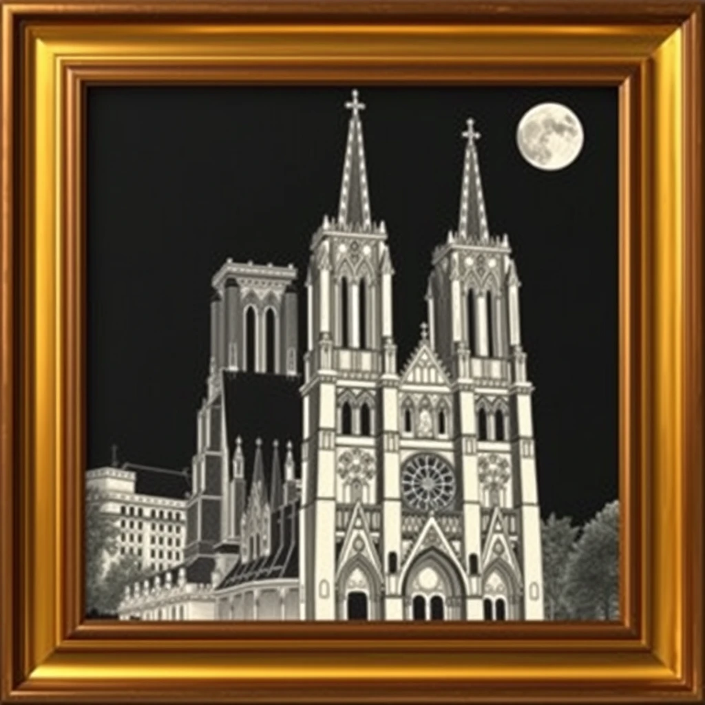 'in the style of Feininger: Notre Dame, cubist'