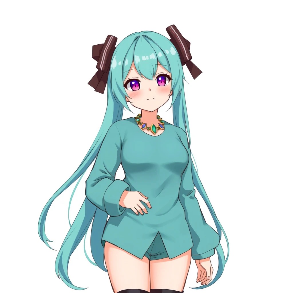 Full body Anime drawing of Hatsune Miku wearing Oprah Winfrey's clothes. - Image