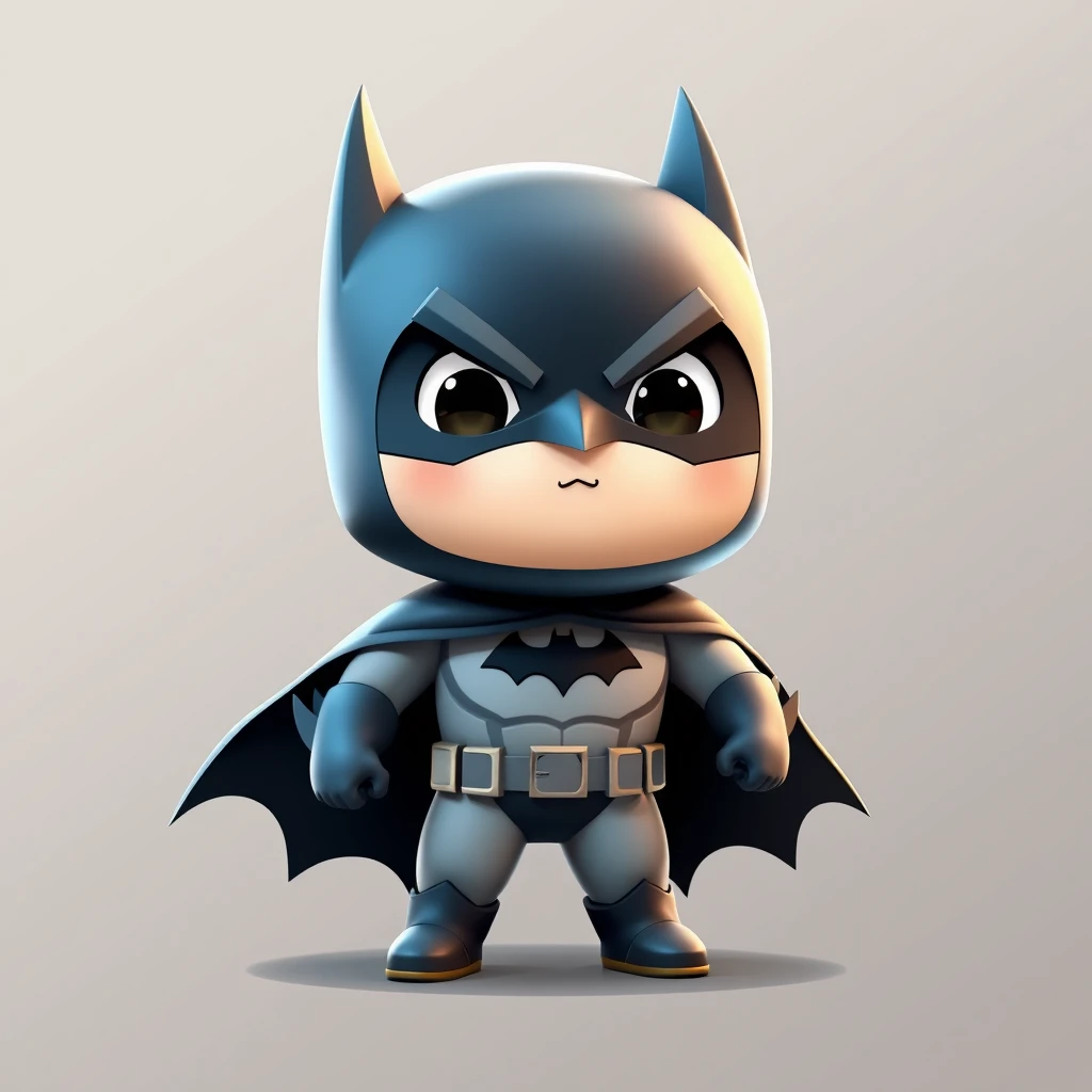 A 3D cute chubby Chibi Batman character design.