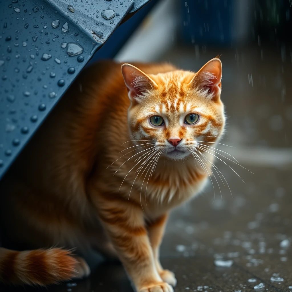 orange cat  
rainy day  