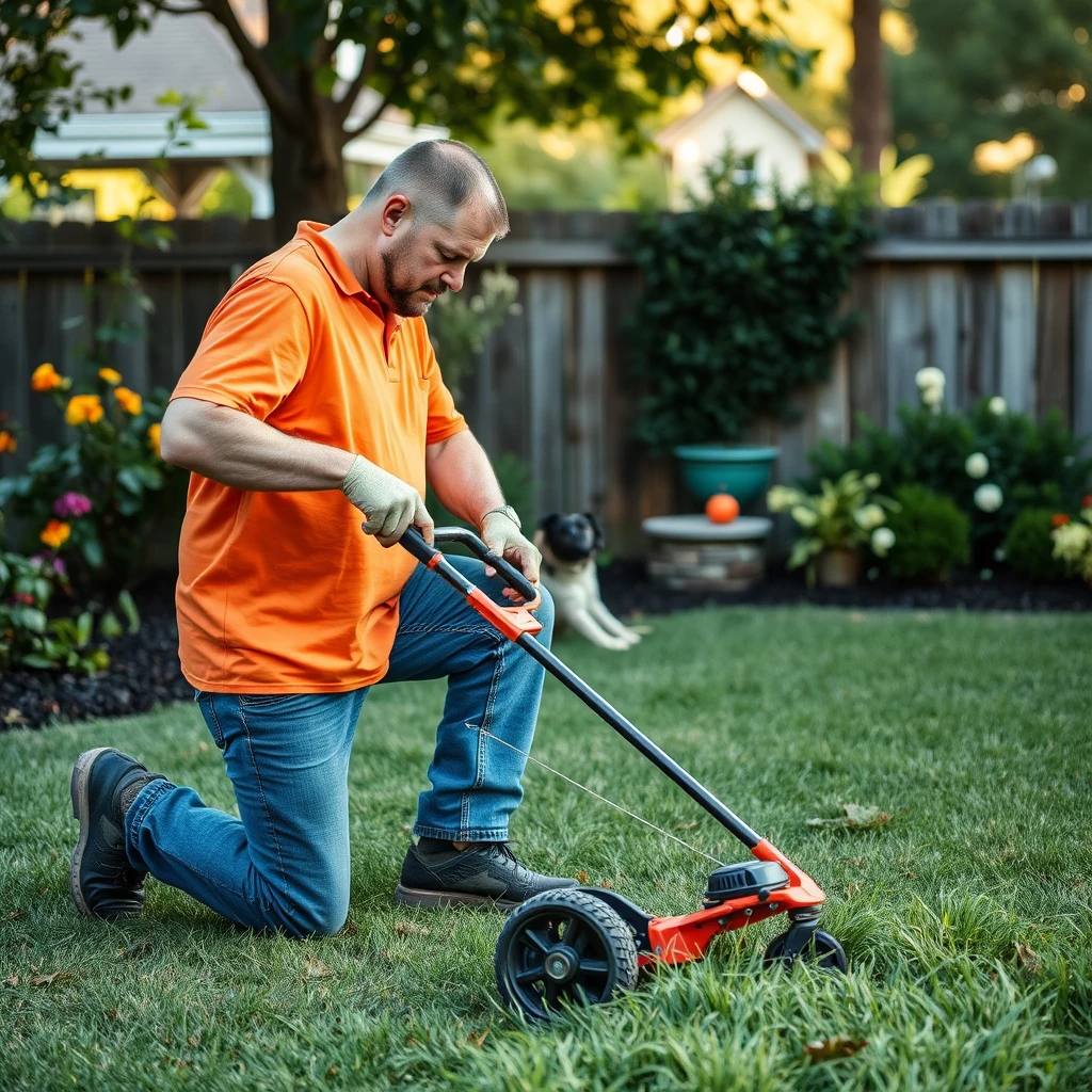 backyard guy cutting grass