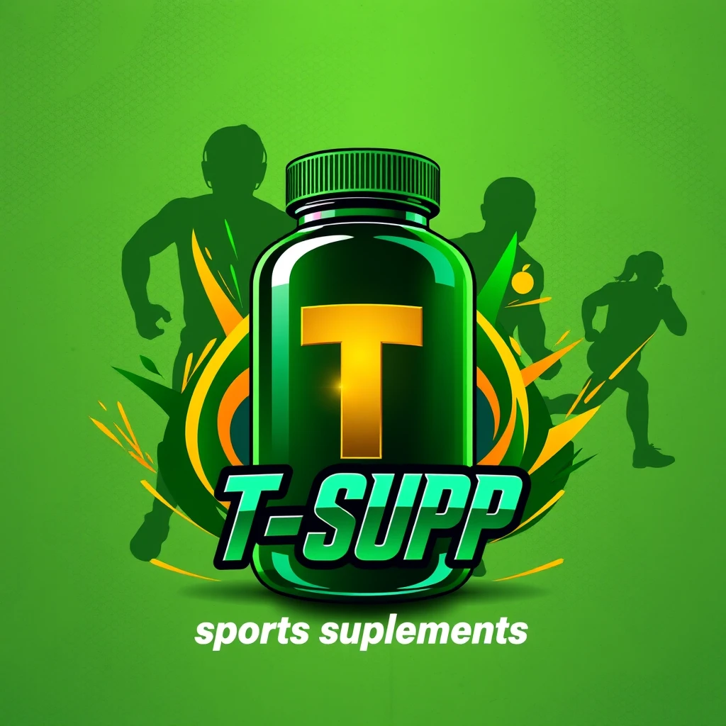 Create a digital image of an Instagram page that sells sports supplements with a stylized and abstract style. The image should have a modern and dynamic design, with curved lines and details that suggest movement and energy. Use green and complementary colors (such as orange and blue) for the style design and surrounding elements.

Text:

Below the bottle, include the text “T-Supp” in a sporty font that has a metallic and robust appearance. Add the slogan “sports supplements” below the name in a complementary font that is legible and modern. 

Background:

The background should be interesting and complementary to the main design, using realistic textures that add depth. It can include abstract elements that reinforce the sports theme, such as silhouettes of athletes or geometric patterns. 

Additional Details:

Make sure the image has a modern look, with shadows and reflections that give a sense of three-dimensionality. Incorporate realistic textures in the image and background to give it a stylized and detailed appearance.