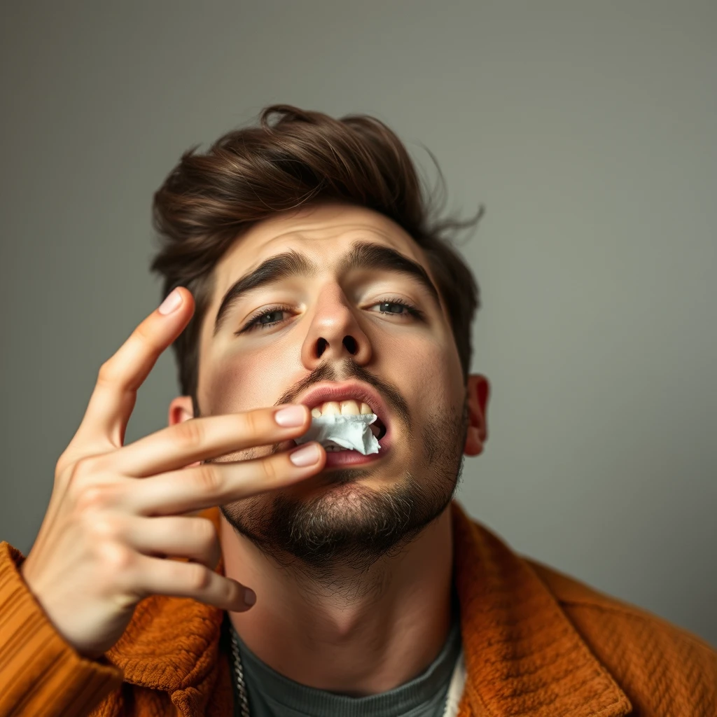 a handsome man about to sneeze - Image