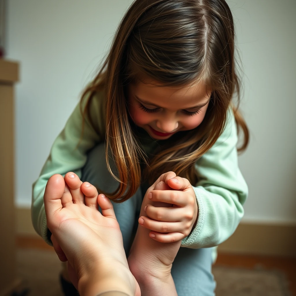 a girl being tickled on feet - Image