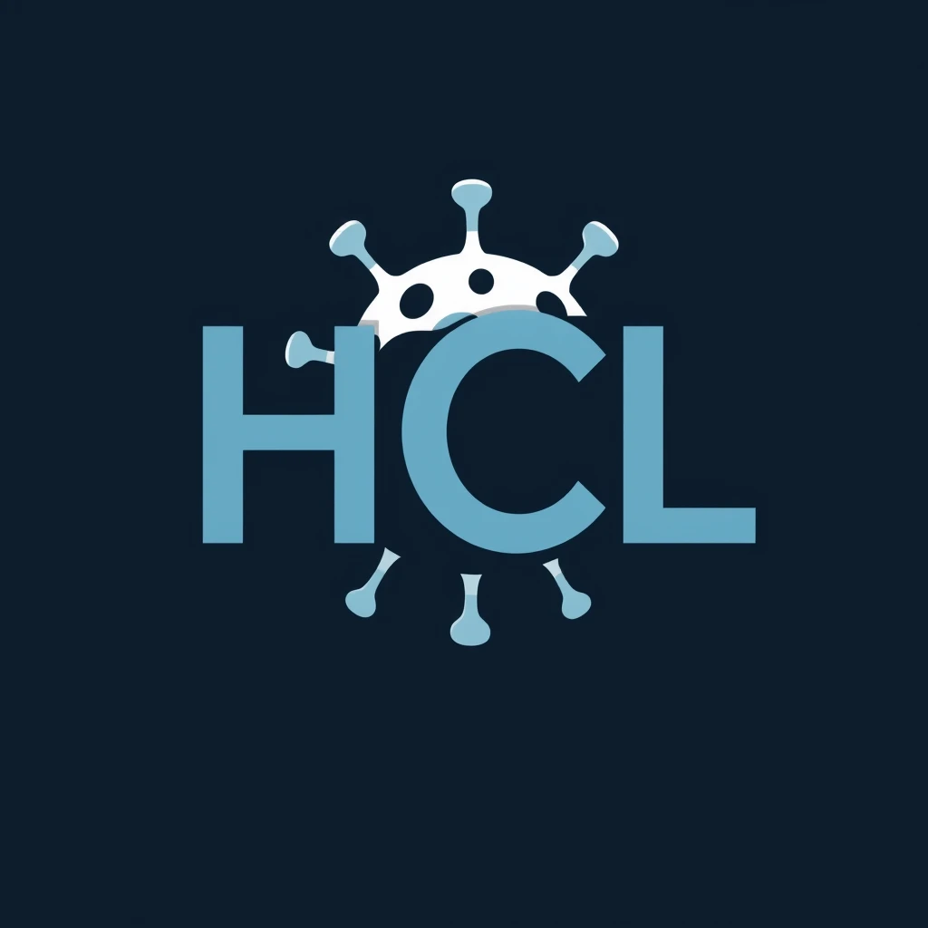 Logo for a microbiological science lab that includes the letters "HCL" with the C designed as a virus.