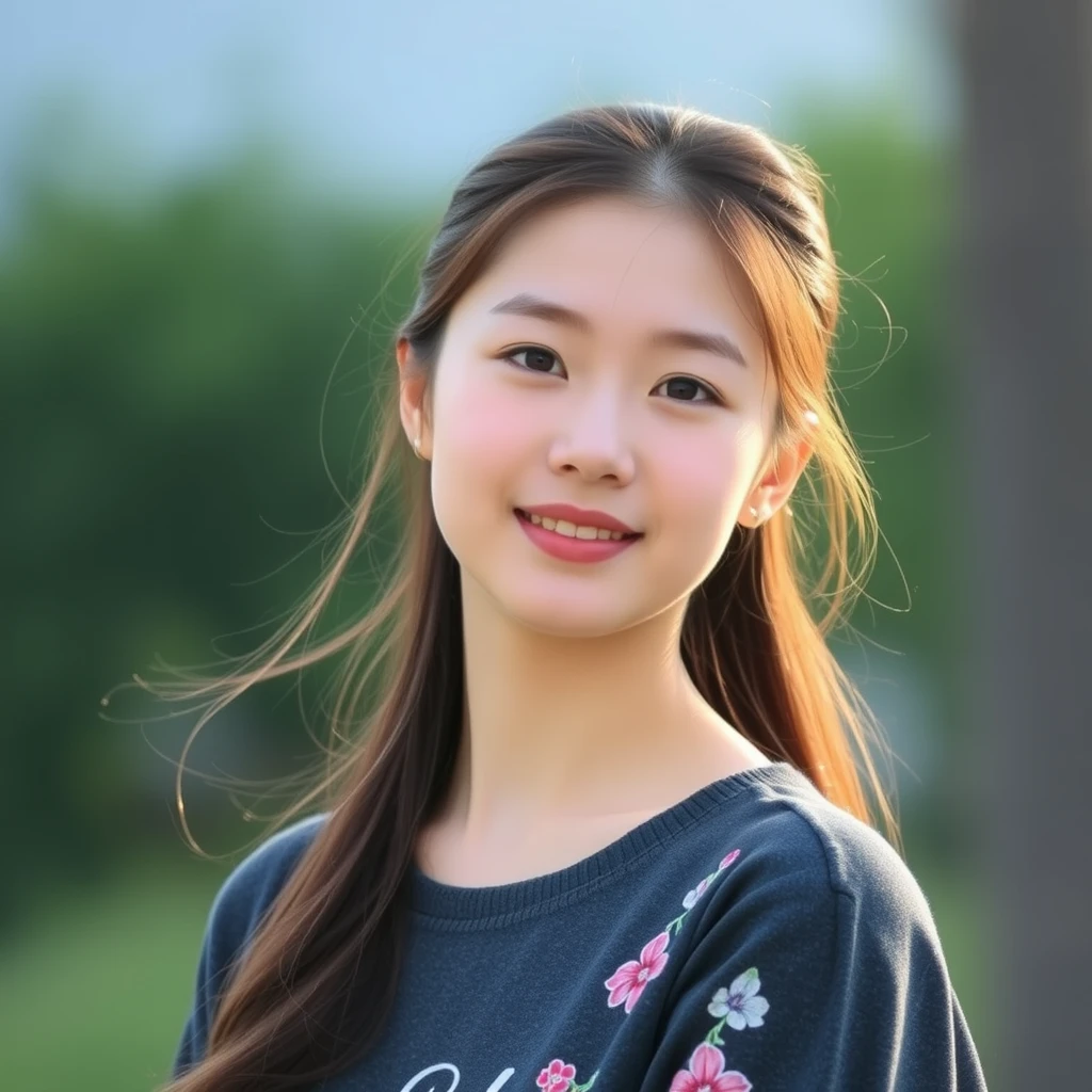 A girl, pretty beautiful, Chinese, 18 years old, college student, summer.