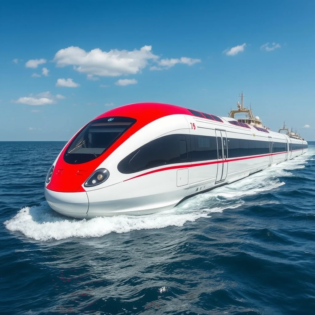 "The high-speed train operates on the sea." - Image