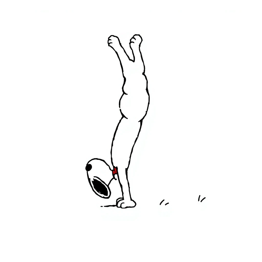 Comic: Snoopy does a somersault.