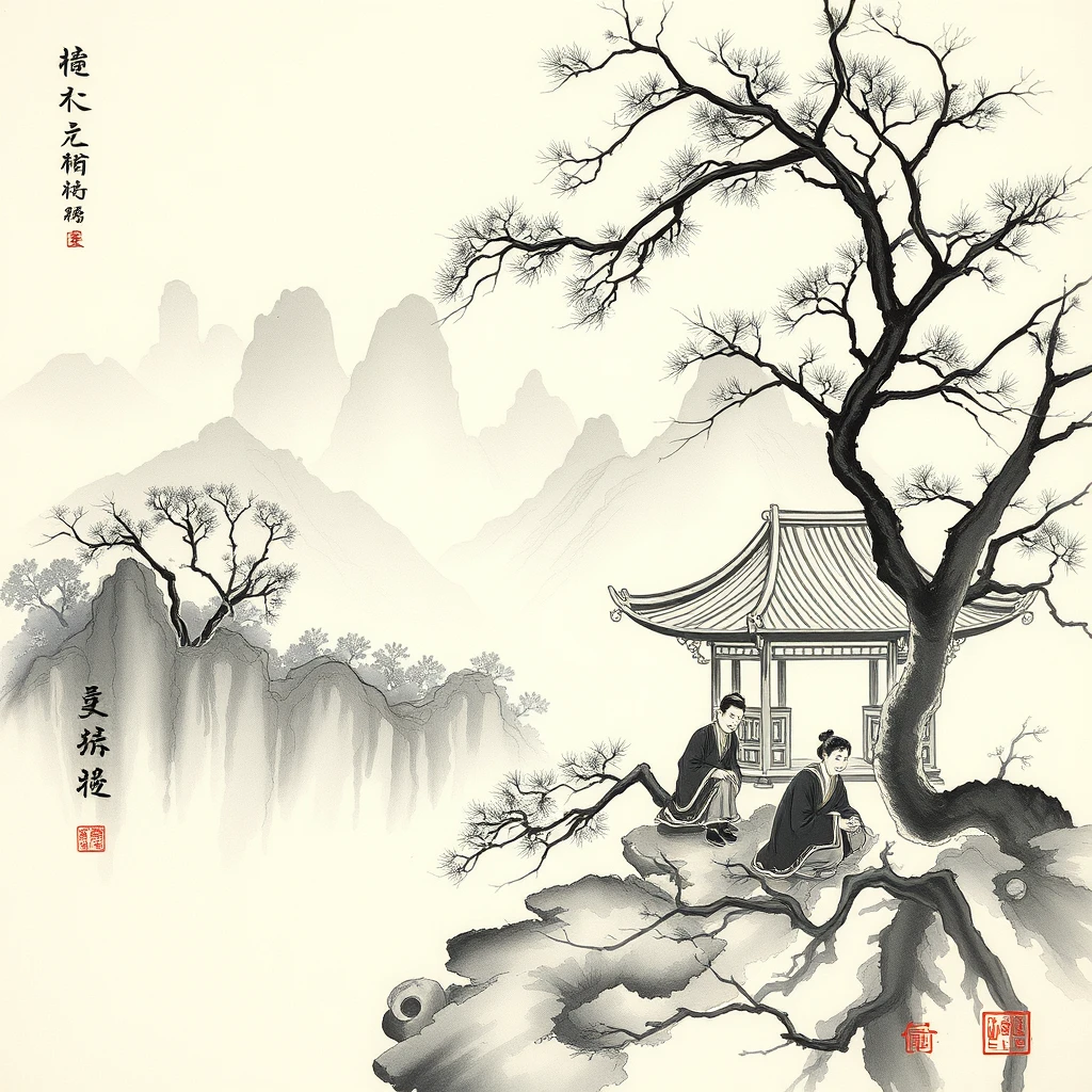 Sitting in Jiangshan, Chinese ink painting - Image