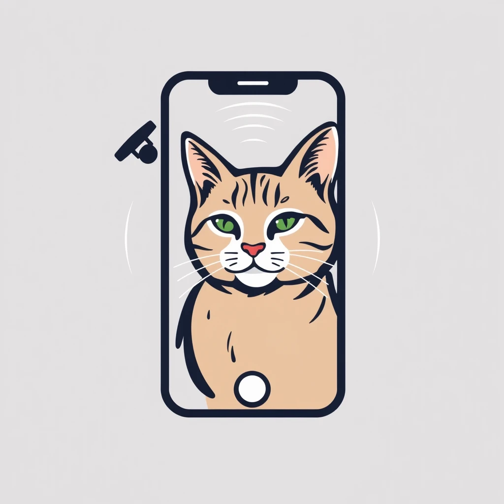 "Design a logo for me. The theme is monitoring a cat using a phone camera; keep it simple with abstract lines." - Image