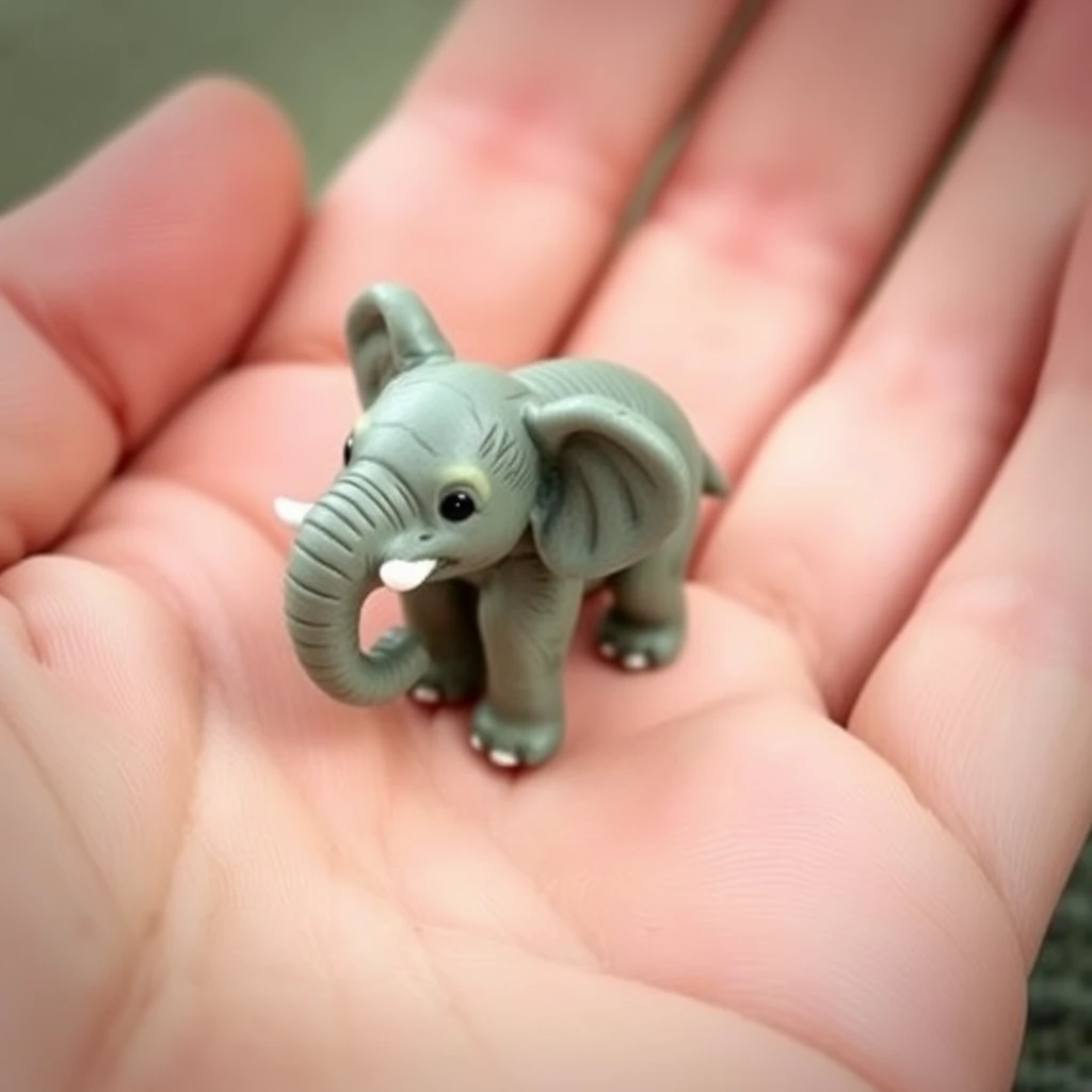 A very small tiny realistic cute animal elephant in a hand. - Image