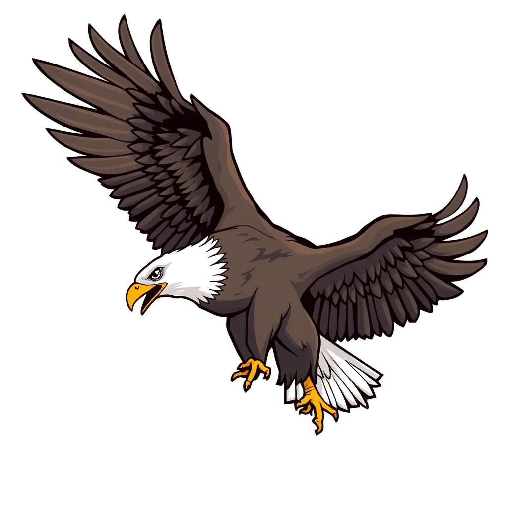 a aggressive eagle in sky, vector sticker, contour, Traditional animation style, adobe illustrator, pure clean bright solid background