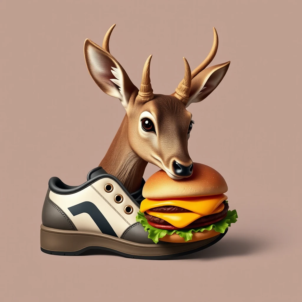 Deer eating a hamburger Shoe manufacturer logo - Image