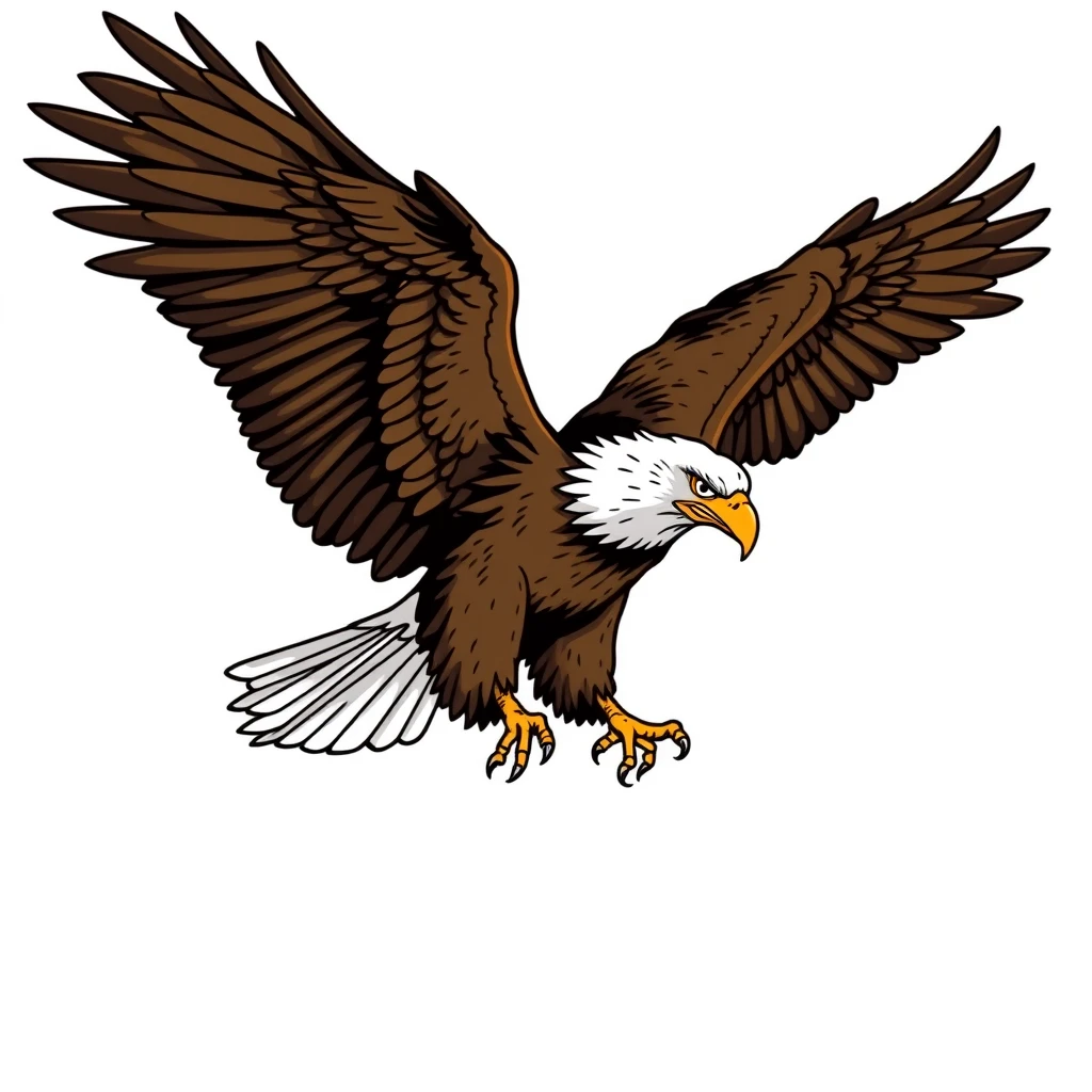 a aggressive eagle in sky, vector sticker, contour, Traditional animation style, adobe illustrator, pure clean bright solid background