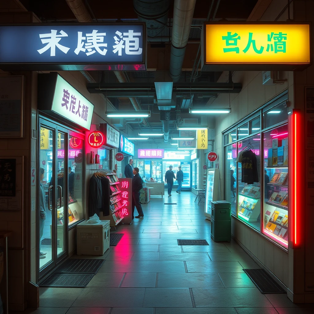 shop, bright ambient, nobody, cyberpunk,