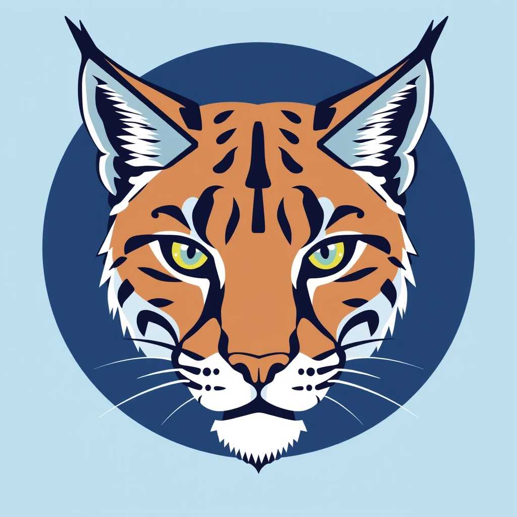 A simple logo of a front-facing lynx in blue.