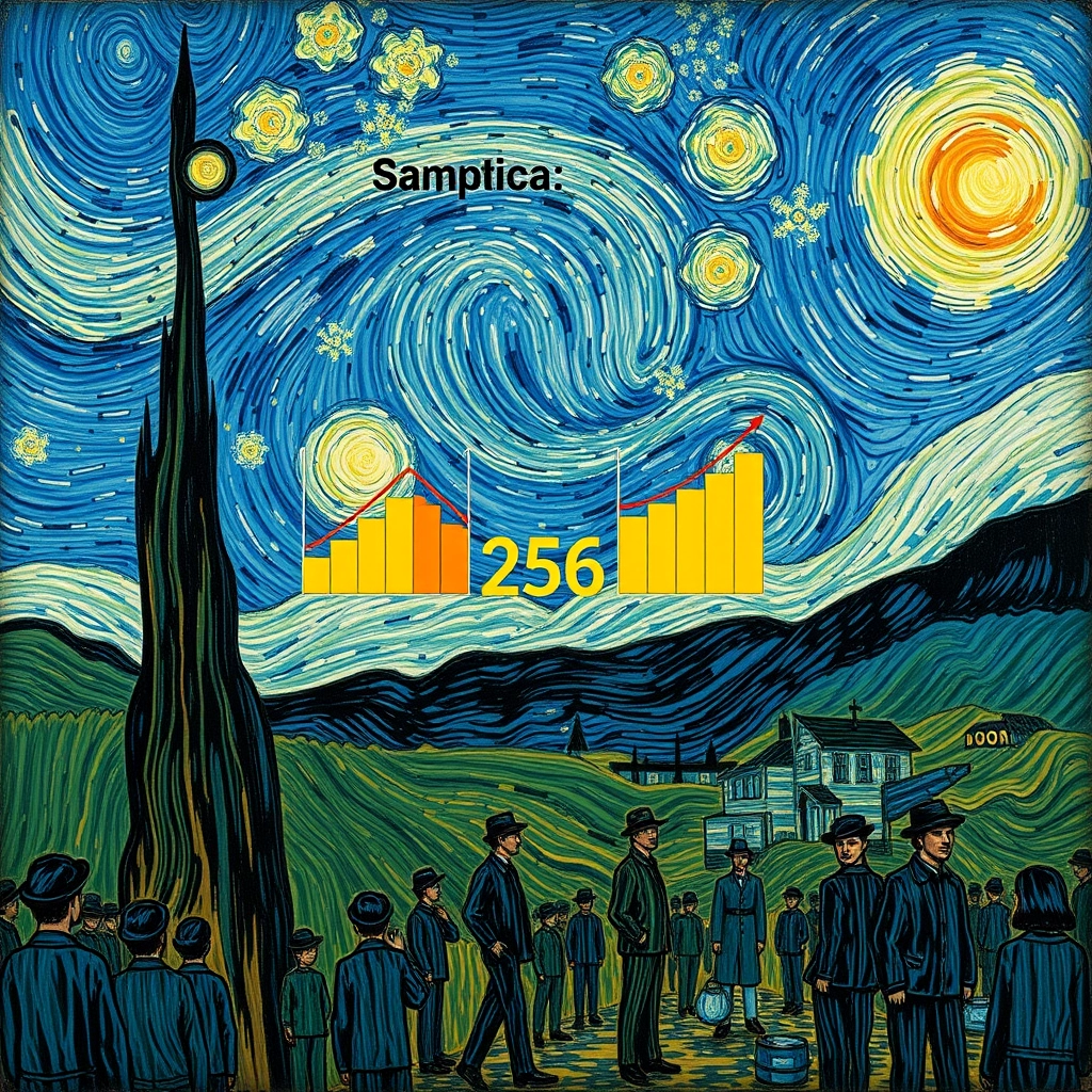 Image representing the connection between statistical sampling and judging people in the style of Van Gogh. - Image