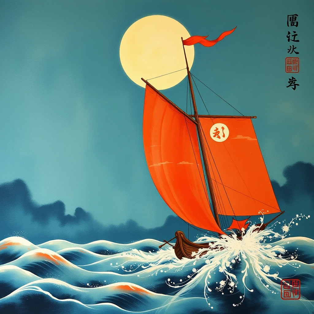 sail with the wind, Chinese Folk Art Painting - Image