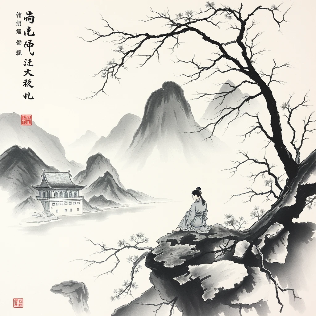 Sitting in Jiangshan, Chinese ink painting - Image