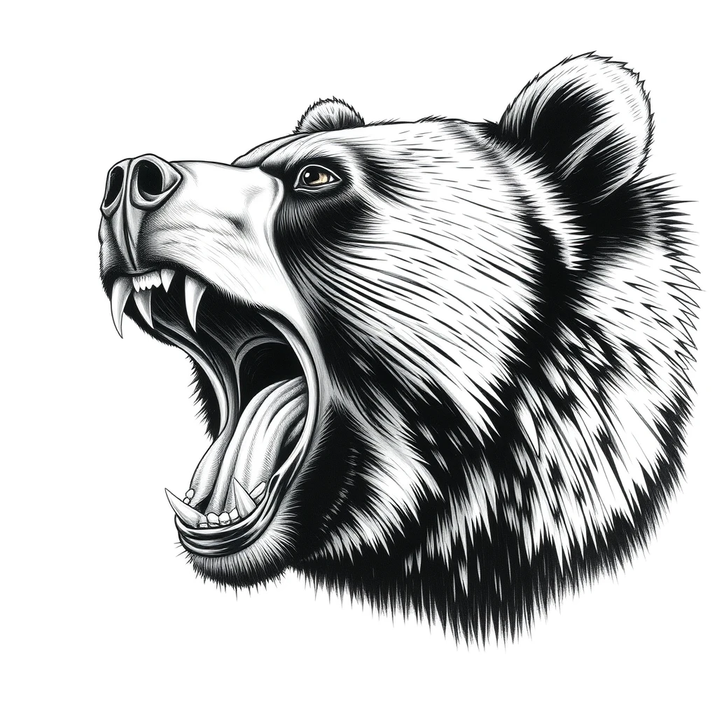 "Draw the details of a black bear's mouth while it is hunting." - Image