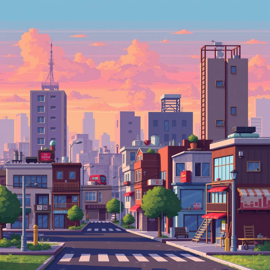 Urban scenery, pixel art