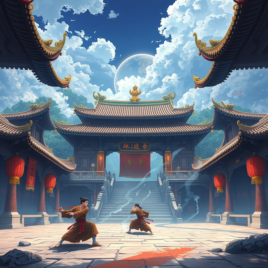 anime artwork, Chinese Taoist temple, martial-arts arena - Image