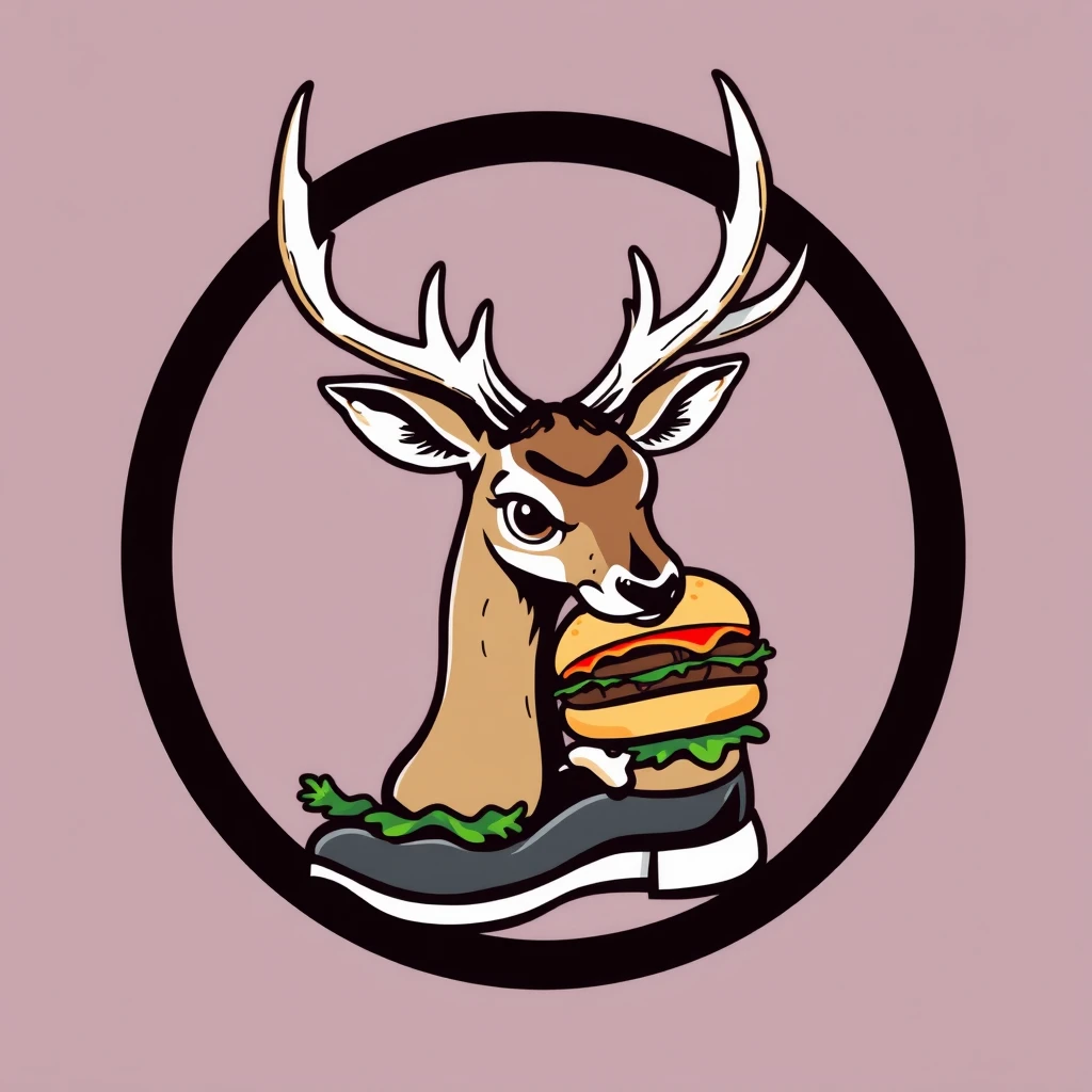 Deer eating a hamburger Shoe manufacturer logo