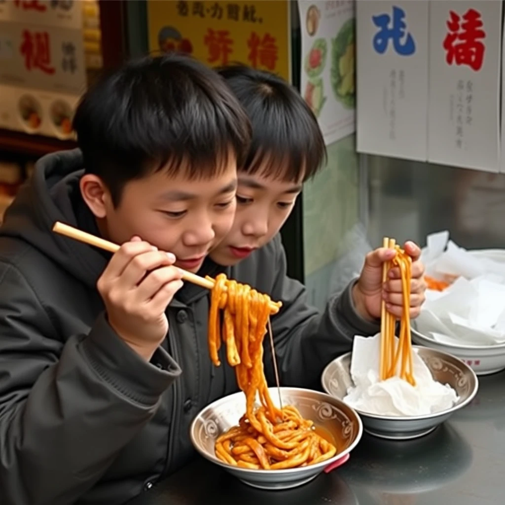 Hu Ge eats. - Image