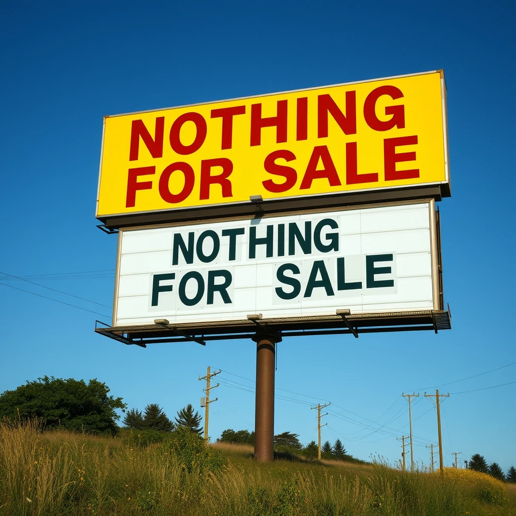 billboard saying NOTHING FOR SALE