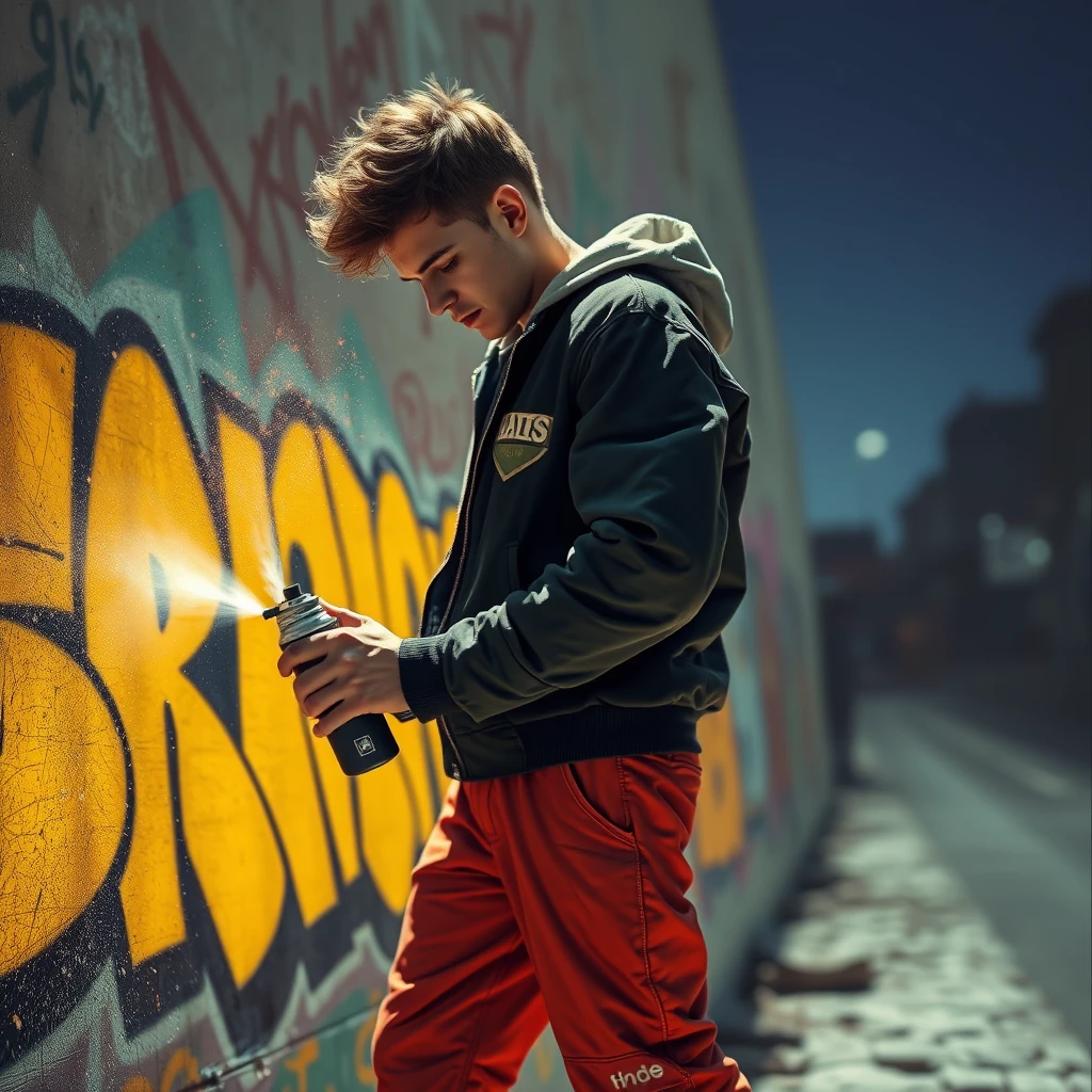 Photorealistic: Harry sprays graffiti.