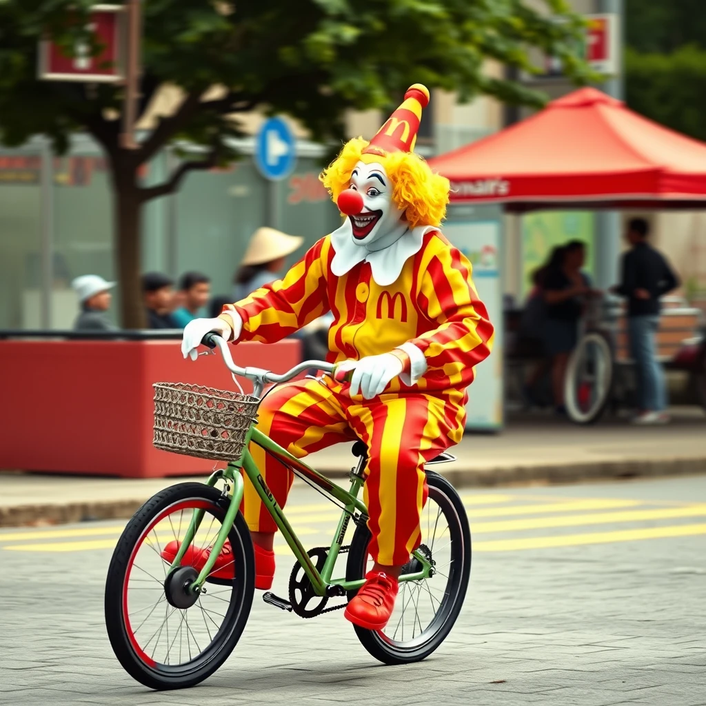 Funny McDonald's clown on a bike