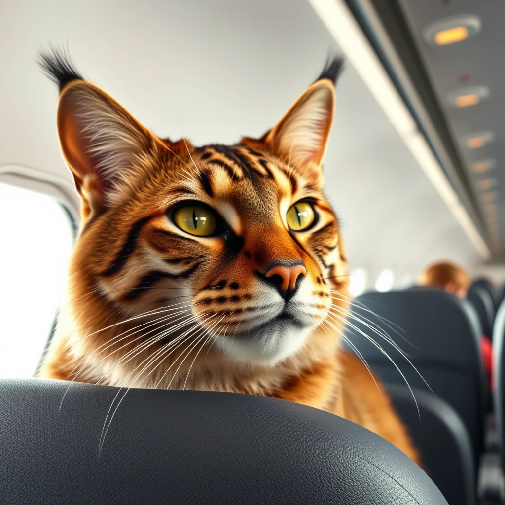 a big cat on an airplane