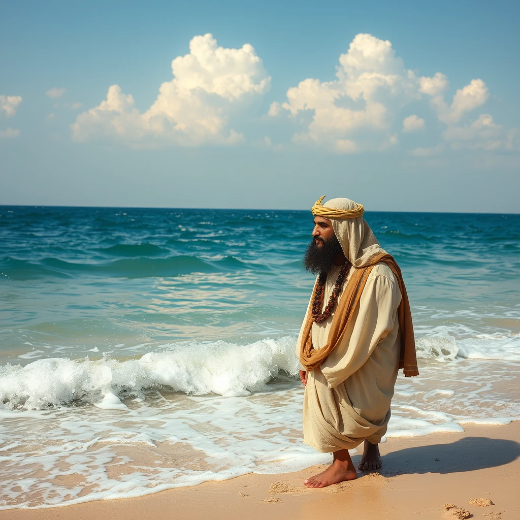 'An ancient Arab man, the sea water split into two.'