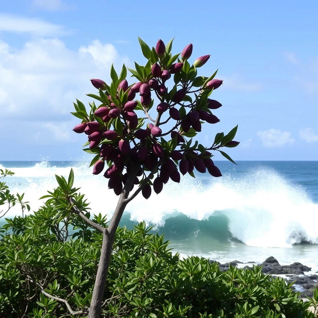 Pitaya tree in front of tidal wave