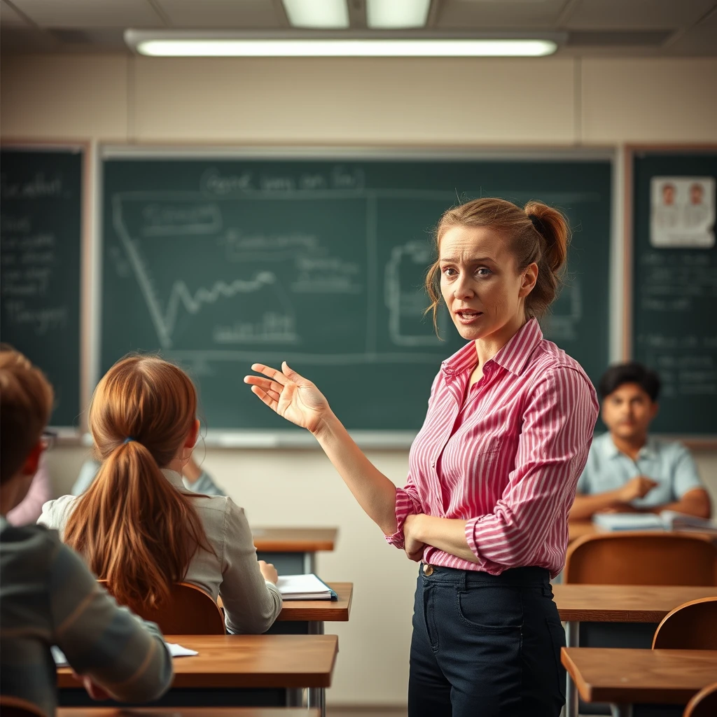 angry female teacher in the classroom - Image