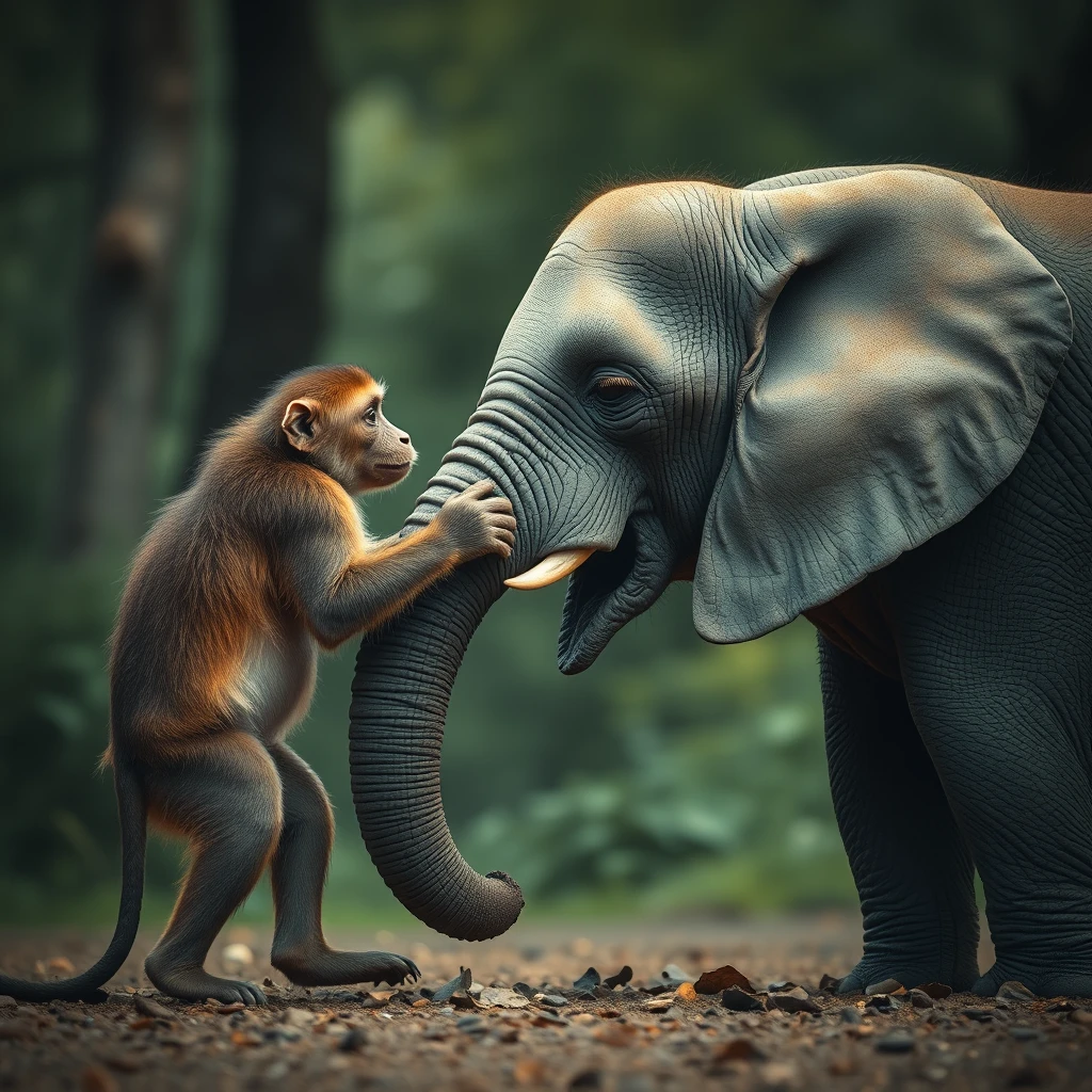 The monkey eats the elephant. - Image