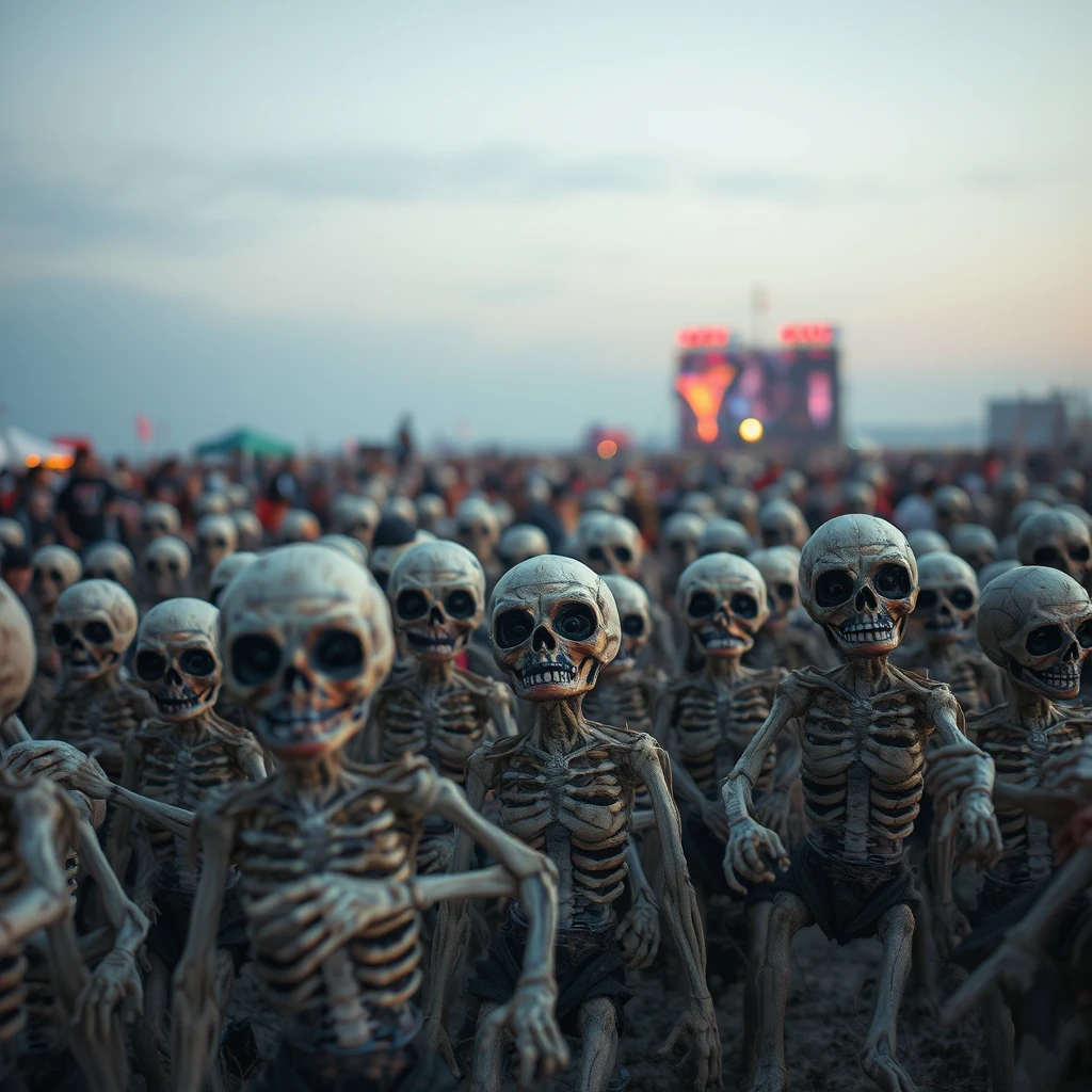 Thousands of cute adorable mummified patchwork zombie dolls at the biggest and best beach music festival ever held in the history of rock.