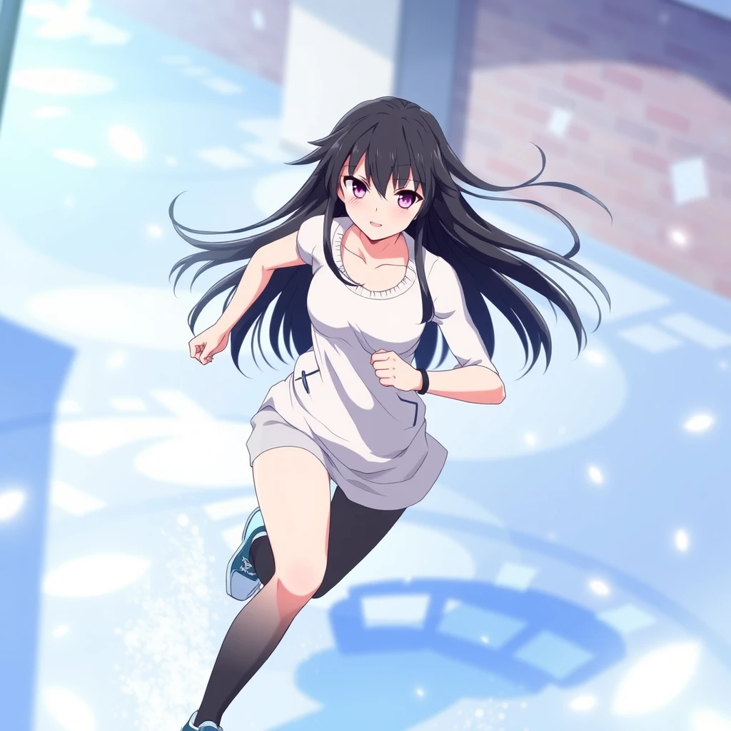 "A high-cold, long black-haired beauty from anime running." - Image