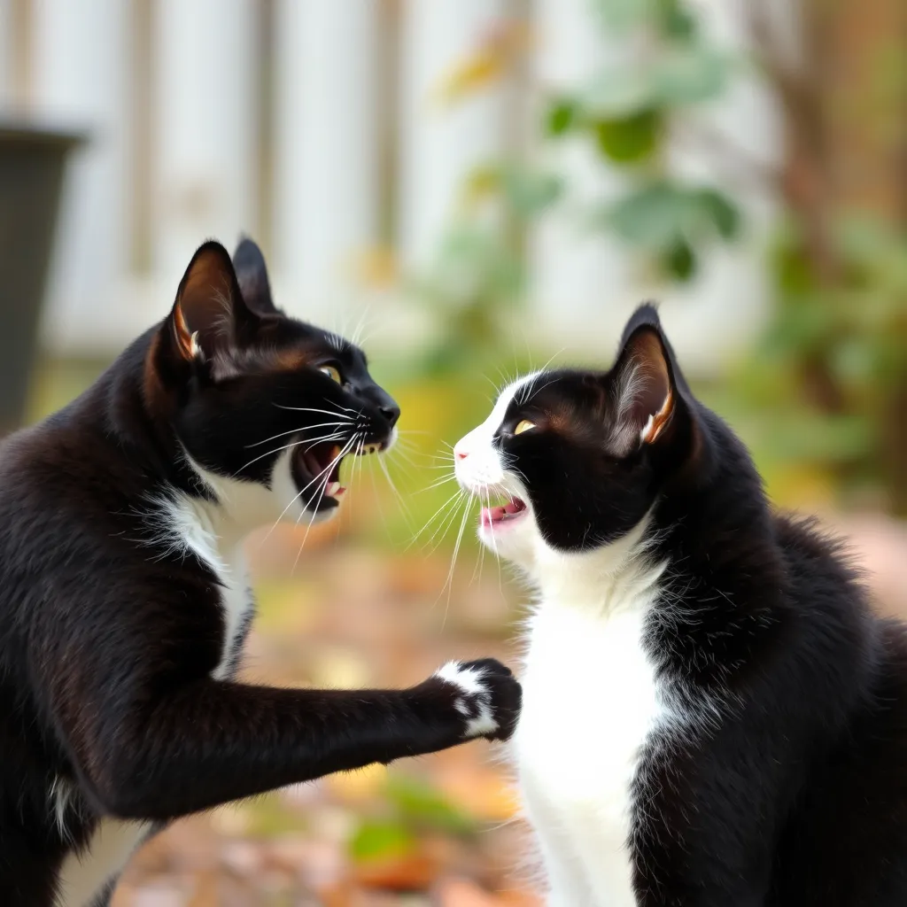 Black cat and white cat fight - Image