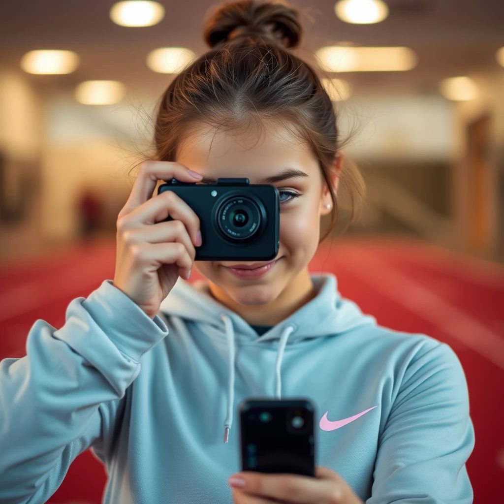 hot 18 year old girl wearing nike pros, iphone camera - Image