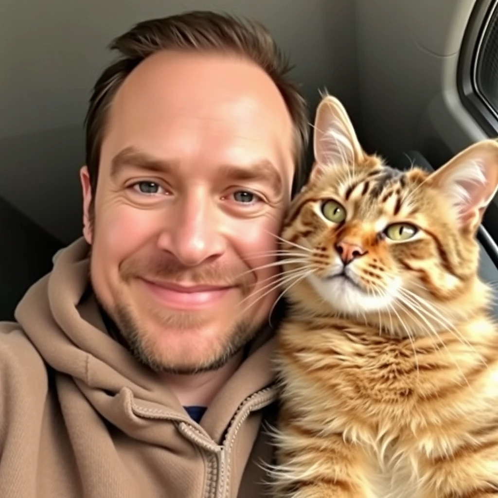 Warm Selfie with Man and Cherished Cat Companion