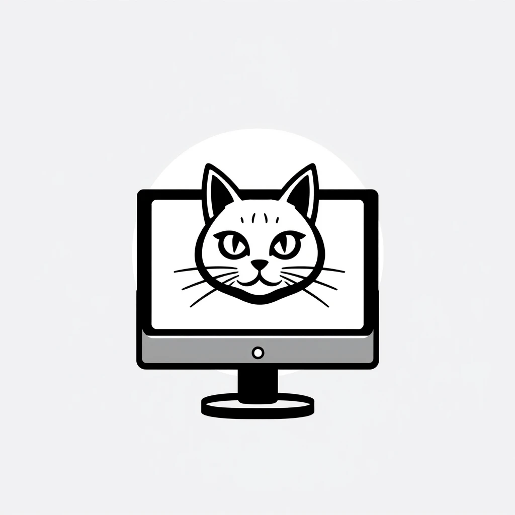 "Design a logo for me. The theme is cat monitor, use black simple lines." - Image